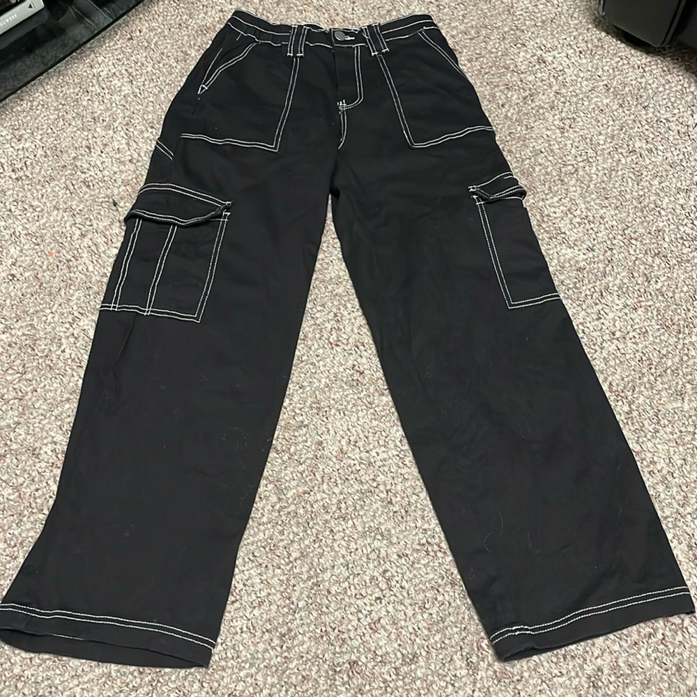 Almost famous wide leg cargo jeans with white contrast stitching